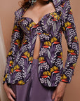 Violet Digital Printed Coat And Drape Skirt Set (Set Of 2)