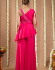 Hot Pink Georgette Short A-Line Kurti With Belt (Set Of 3)