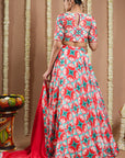 Red Tile Printed Heavy Lehenga Set (Set Of 3)