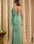 Mint Green Patchwork Corset Draped Saree (Set Of 2)