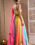 Horse Print One Shoulder Lehenga Set (Set Of 2)