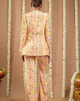 Off White Multicolor Printed Coat & Pant Set (Set Of 2)