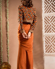 Black Rust Printed Drape And Coat Set (Set Of 3)