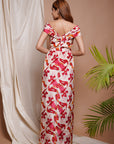 Cream Abstract Off Shoulder Corset Drape Dress