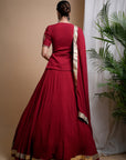 Maroon Heavy Mirror Short Kurti And Lehenga Set (Set Of 3)