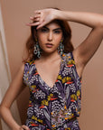 Violet Printed Vest Coat And Palazzo Set (Set Of 2)