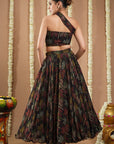 Black Printed Drape Top And Skirt Set (Set Of 2