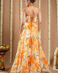 Forest Orange Printed Corset Drape Indo Lehenga Set (Set Of 2)