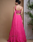 Hot Pink Digital Print Indo Lehenga Set (Set Of 2)