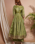 Green Purple Tissue Silk Angrakha Anarkali Set (Set Of 3)