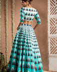 Blue Ombre Digital Print Indo-Lehenga Set (Set Of 2)