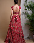 Red Bandhani Digital Print Indo Lehenga Set (Set Of 2)
