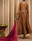 Antique Golden Silk Anarkali Set (Set Of 3)