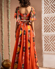 Orange Kaudi Abstract Print Indo Set (Set Of 2)