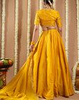Mustard Yellow Heavy Slub Silk Lehenga Set (Set Of 3)