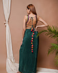 Bottle Green Backless Drape Skirt Set (Set Of 2)