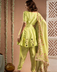 Green Short Anarkali-Tulip Salwar Set (Set Of 3)