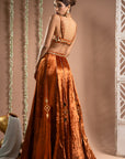 Rust Orange Velvet Indo Lehenga Set