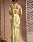 Elephant Print Green Purple Pre-Drape Saree (Set Of 2)