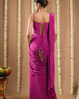 Grape Wine Long Corset Pre - Draped Saree (Set Of 2)