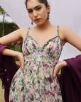Violet African Floral Anarkali Set (Set Of 3)