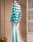 Blue Ombre Printed Coat Pant Set (Set Of 2)