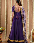 Dark Purple Georgette Anarkali Set (Set Of 3)
