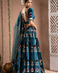 Teal Heavy Velvet Lehenga Set (Set Of 3)
