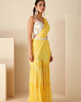 Pre Drape Sharara Saree with Handcrafted Bustier Blouse