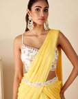 Pre Drape Sharara Saree with Handcrafted Bustier Blouse