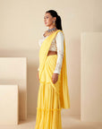Blush Pink Printed Saree with Elegant Padded Blouse - White