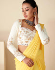 Blush Pink Printed Saree with Elegant Padded Blouse - White