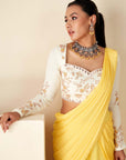 Blush Pink Printed Saree with Elegant Padded Blouse - White