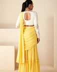 Blush Pink Printed Saree with Elegant Padded Blouse - White