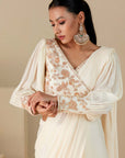 Overlap Blouse with Daunting Handwork pre draped Ruffle Saree
