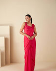 Lilac Pre-Draped Saree with Embroidered Blouse and Layered Skirt