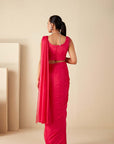 Lilac Pre-Draped Saree with Embroidered Blouse and Layered Skirt