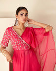 Pre-Draped Ruffle Saree with Floral Embroidered Blouse