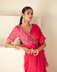 Pre-Draped Ruffle Saree with Floral Embroidered Blouse
