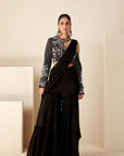 Blush Pink Printed Tussar Silk and Georgette Saree with Red Blouse