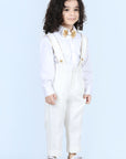 Suspender Pant,Shirt & Bow Set - White