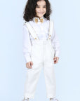 Suspender Pant,Shirt & Bow Set - White