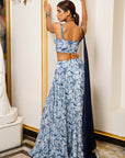 White And Blue Paisley Long Indo Lehenga Dress (Set Of 1)