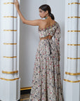 Cream Floral One Shoulder Lehenga Set (Set Of 2)