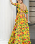 Yellow Ginger Flower Peplum Lehenga (Set Of 2)