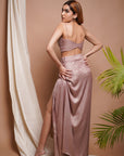 Pink Shimmer Drape Skirt And Coat Set (Set Of 3)