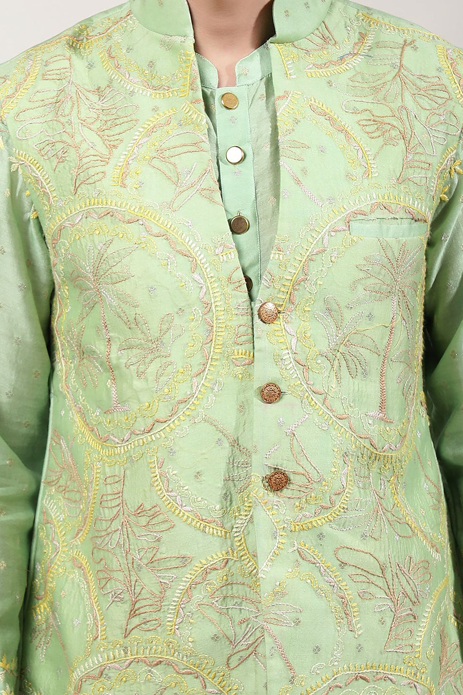 ChikanKari Silk Kurta Set - Green