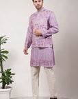 ChikanKari Silk Kurta Set - Light Purple