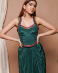 Bottle Green Backless Drape Skirt Set (Set Of 2)