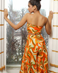 Orange Multicolor Abstract Wave Co-Ord (Set Of 3)